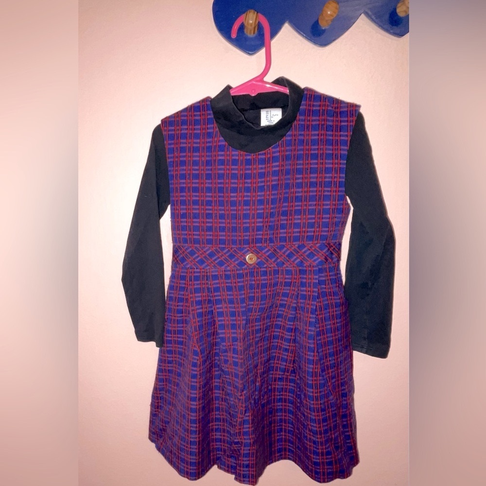 Toddler Girls Fall Outfit 2 Pieces size 2/3 Vintage Plaid Red & Navy Dre…